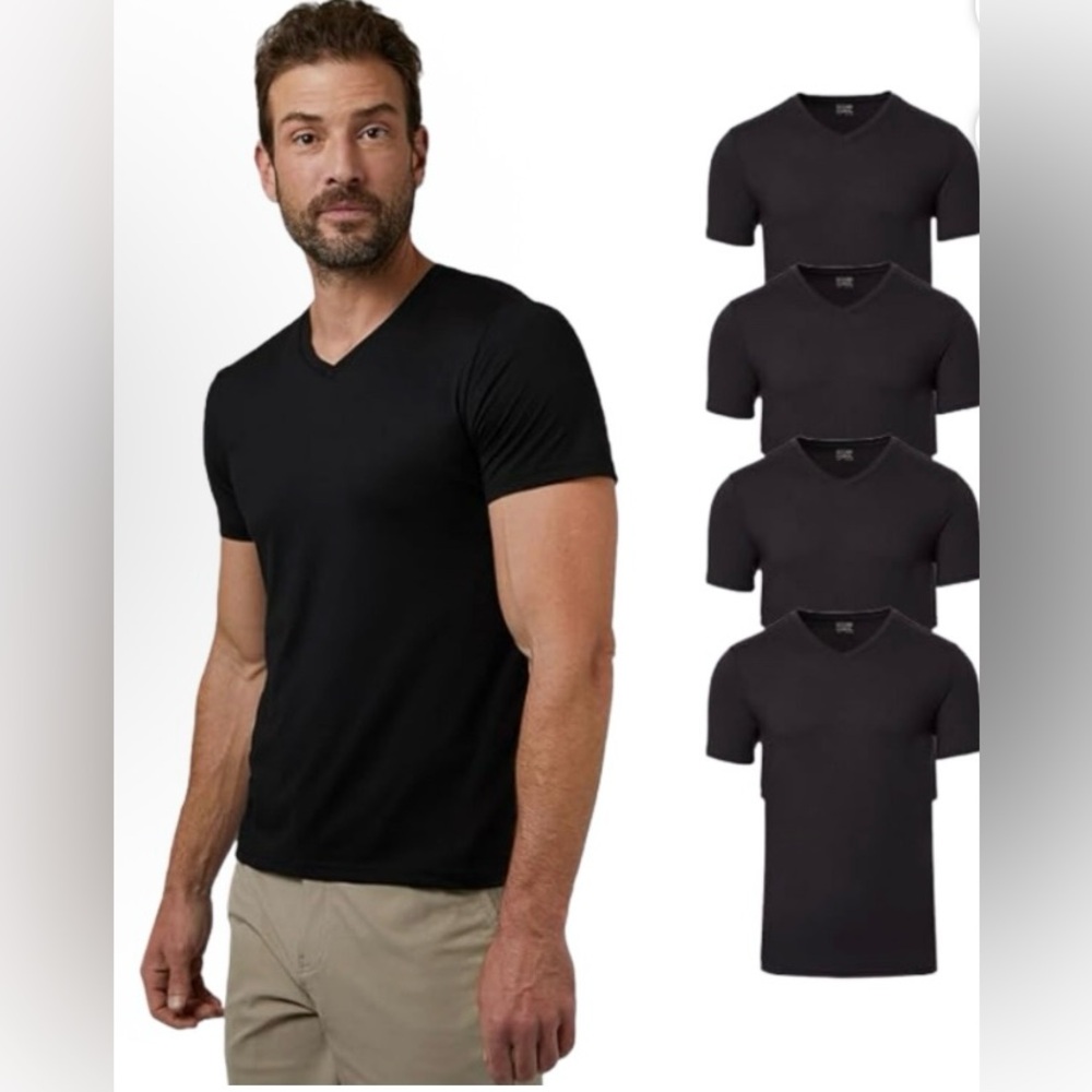 Alfani Deep Black 100% Cotton Slim Fit V-Neck T-Shirt pack of 4